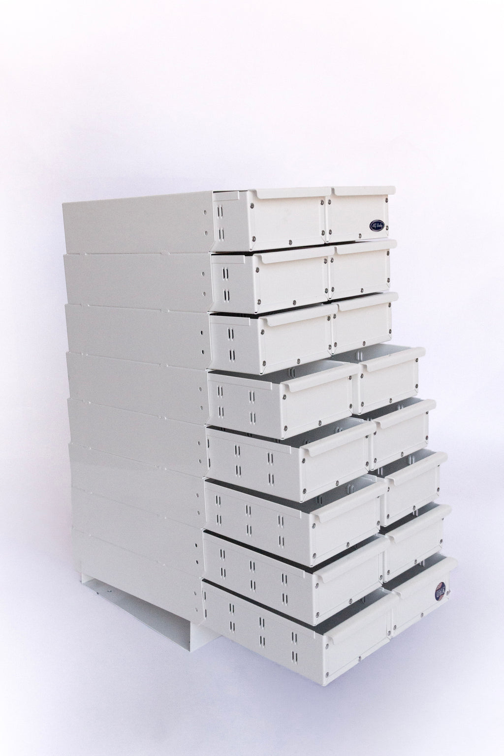 Dwg# 8098-B, Bolt Bin Toolbox, 16” W x 18” D x 35” T, 2 Drawers Wide x 8 Drawers Tall