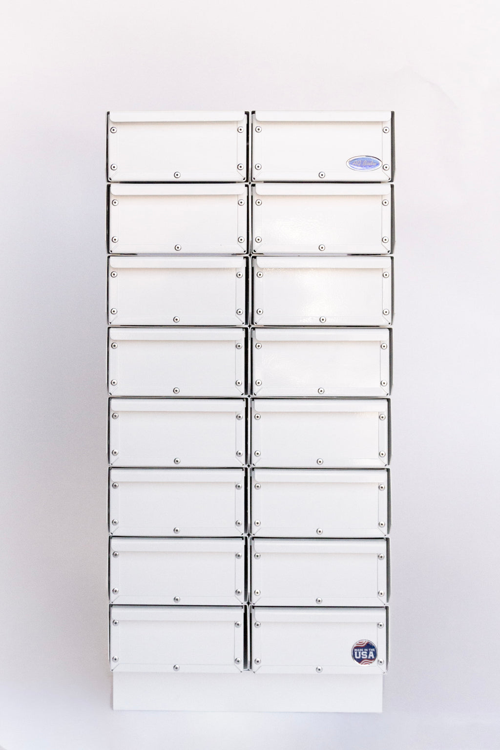 Dwg# 8098-B, Bolt Bin Toolbox, 16” W x 18” D x 35” T, 2 Drawers Wide x 8 Drawers Tall