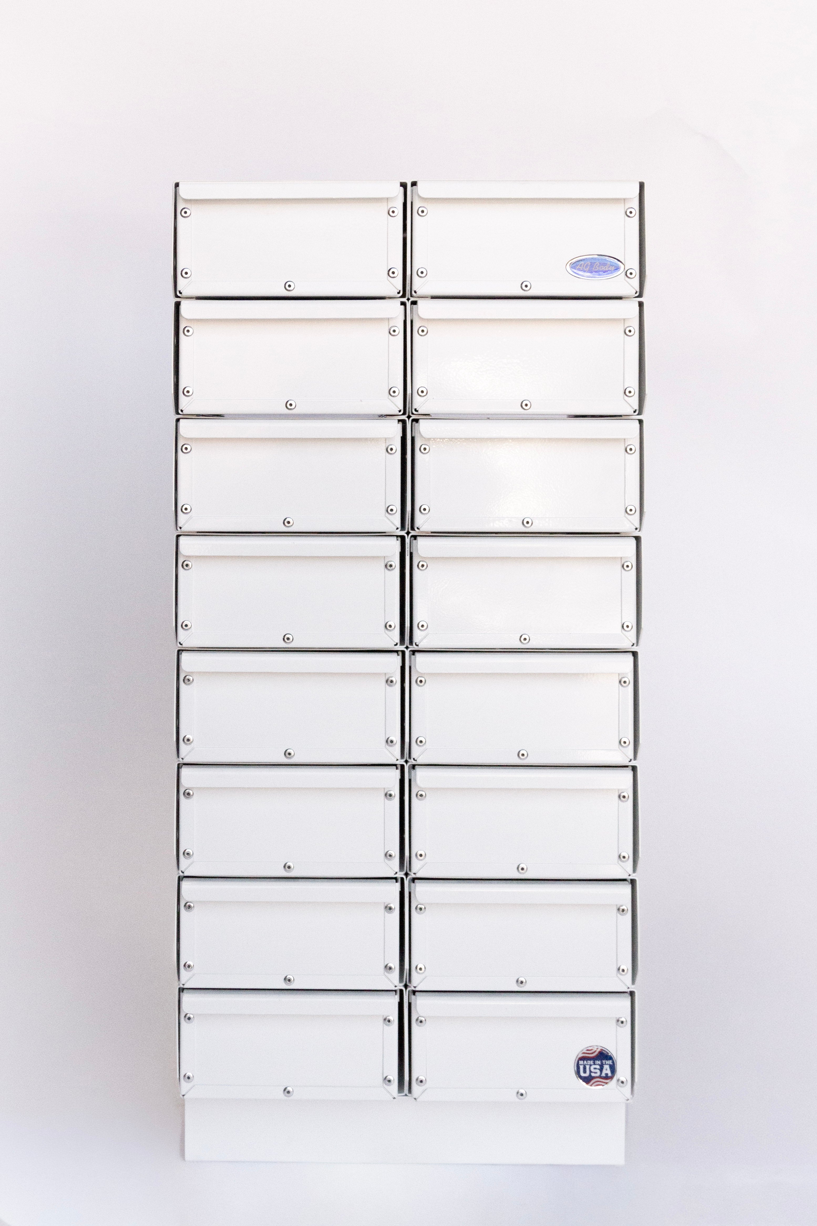 Dwg# 8098-B, Bolt Bin Toolbox, 16” W x 18” D x 35” T, 2 Drawers Wide x 8 Drawers Tall