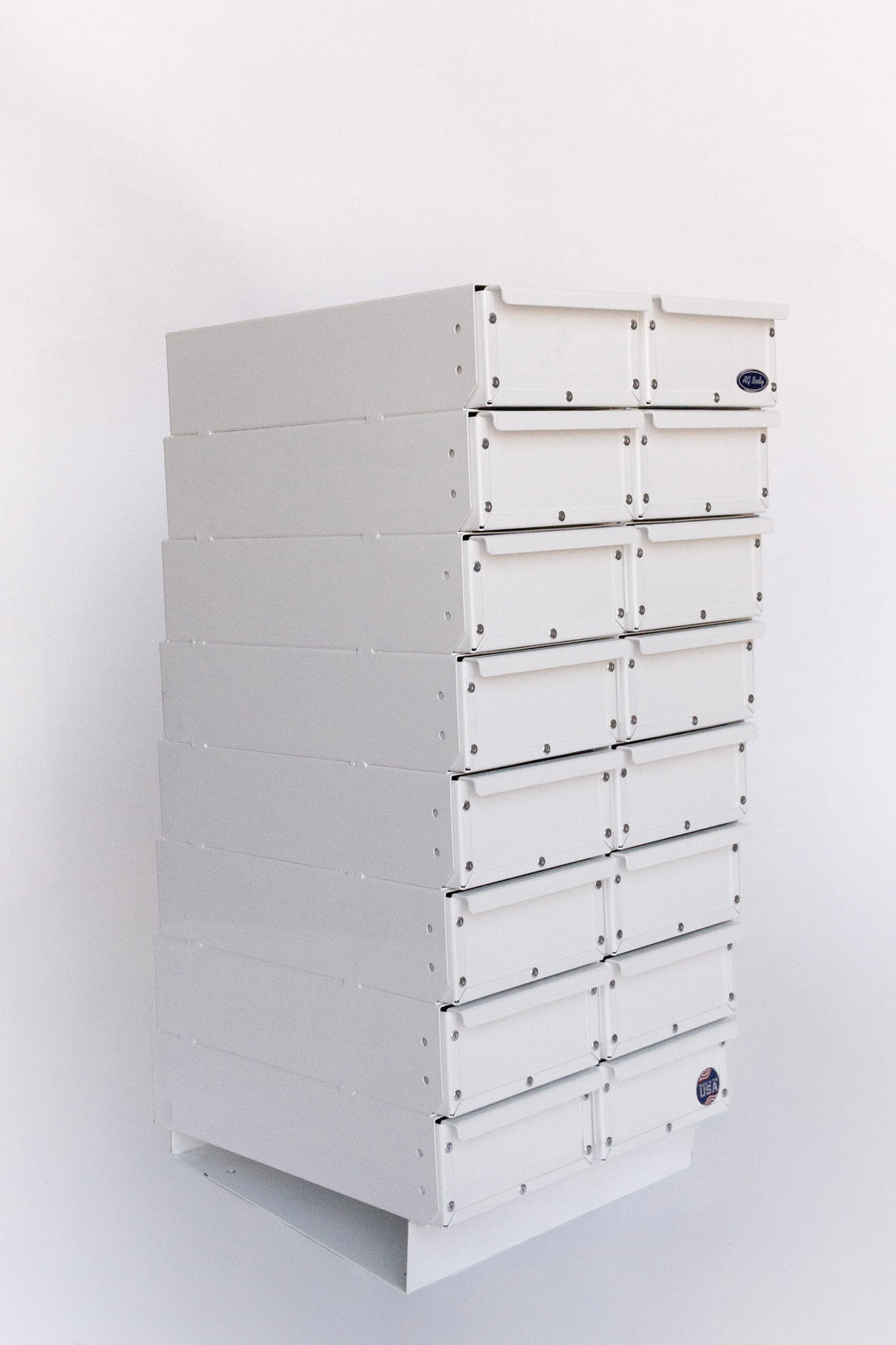 Dwg# 8098-B, Bolt Bin Toolbox, 16” W x 18” D x 35” T, 2 Drawers Wide x 8 Drawers Tall