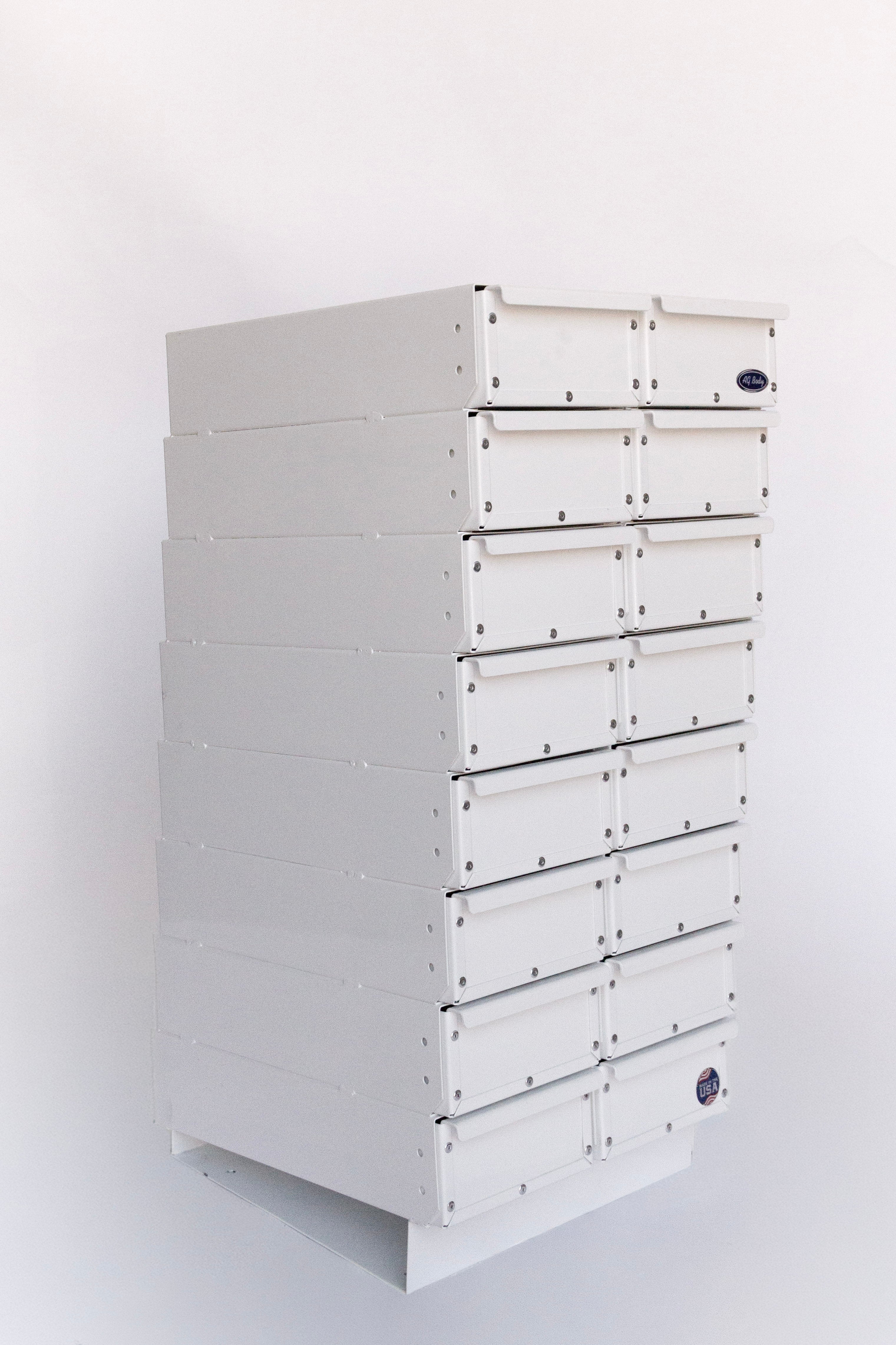Dwg# 8098-B, Bolt Bin Toolbox, 16” W x 18” D x 35” T, 2 Drawers Wide x 8 Drawers Tall